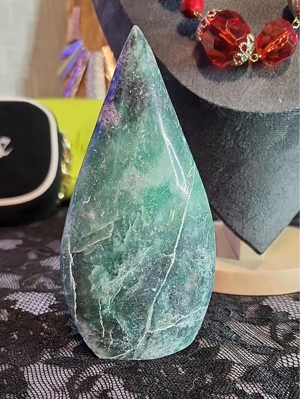 Green Flourite Teardrop Stone Sculpture